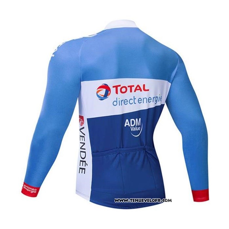 2019 Maillot Ciclismo Direct Energie Bleu Blanc Manches Longues et Cuissard